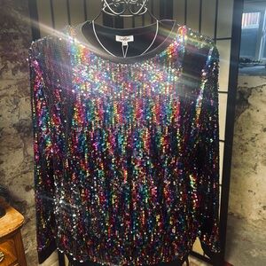 NWT GeeGee Multi-Colored Sequin Long Sleeve Top: Size 2X